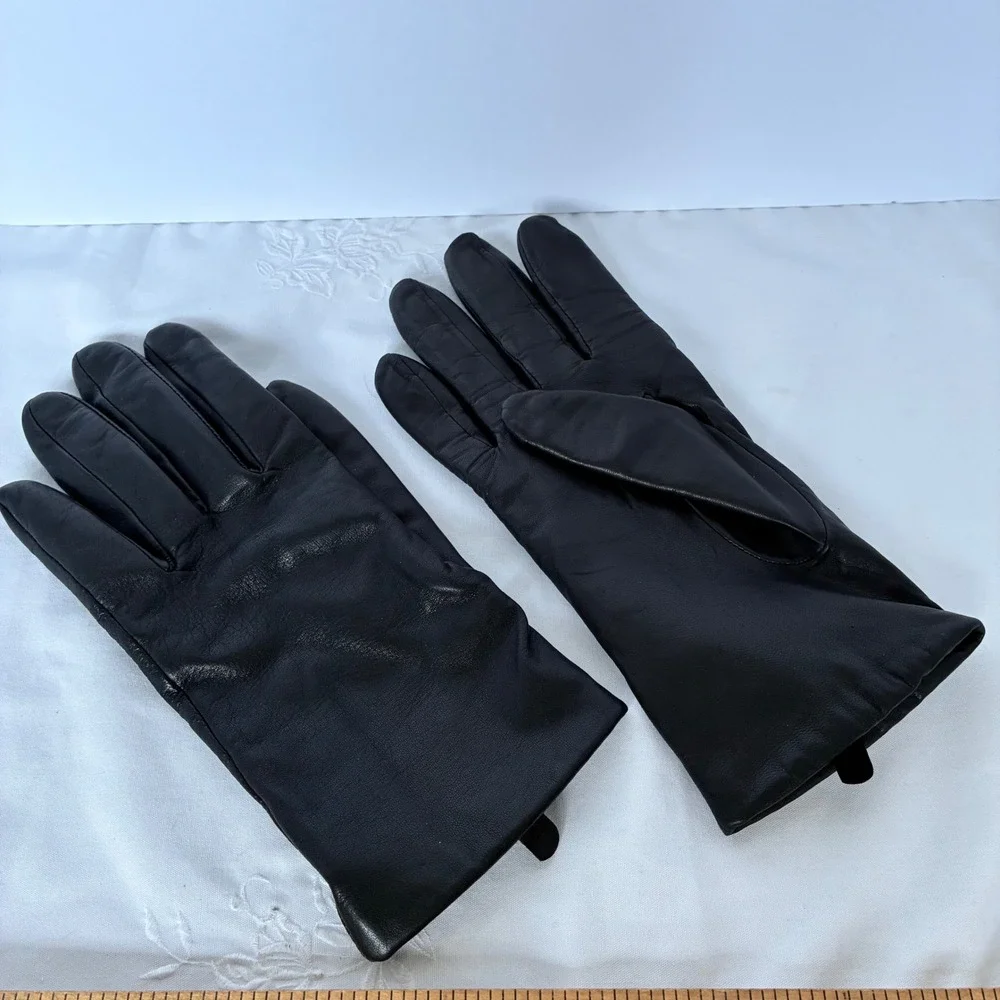 Leather Gloves Women L Black Genuine Leather Classic Winter Classic Formal Chic